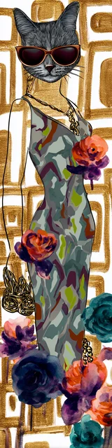 Cat bookmarks design of a fancy cat on a honey squares background